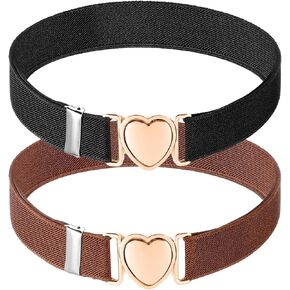 Mabor 2Pcs Girls Belt, Elastic Belts Adjustable Brown and Black Waist Belts Stretch Belts with Heart Buckle for Kids Teen Girls Women Pants Jeans Dress
