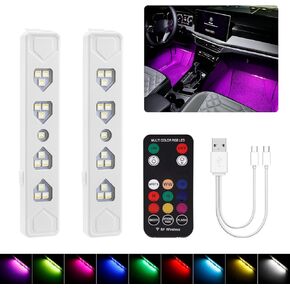 1797 Wireless Interior Lights for Car LED Ambient Lighting Remote Control RGB Atmosphere Automotive Neon Accent Atmosphere Starry Kit Cool Decor Footwell Roof USB Magnetic 2pcs