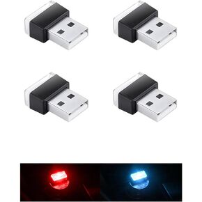 4 PCS Car Interior Ambient Lights, Mini Plug-in USB Port Decorative Night Light, PC Portable Automatic Night Ambient Lighting for Most Vehicles, Car Accessories (Red)