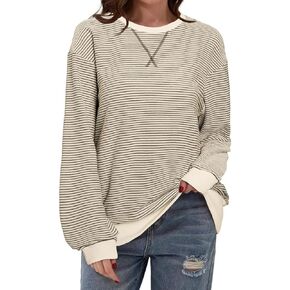 SHEWIN Womens Sweatshirt Striped Crew Neck Casual Long Sleeve Fall Tops for Women 2024