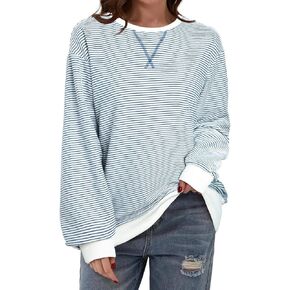 SHEWIN Womens Sweatshirt Striped Crew Neck Casual Long Sleeve Fall Tops for Women 2024