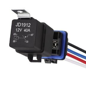 Waterproof Relay Kit, 12V 40A, 4 Pin SPST, Heavy Duty 14 AWG Tinned Copper Wires Automotive Relay and Harness Set for Automotive Car Marine Boat (1)
