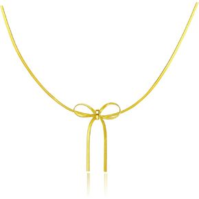 Bow Necklace Gold Necklace for Women 14K Real Gold Plated Bow Choker Sideways Pendant Necklace Trendy Bow Jewelry Gifts for Women