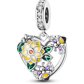 Andora 925 Sterling Silver Sunflower Charm for Bracelet and Necklaces Golden Beads Charms Dangle Pendant,Jewelry Beads Gifts for Women