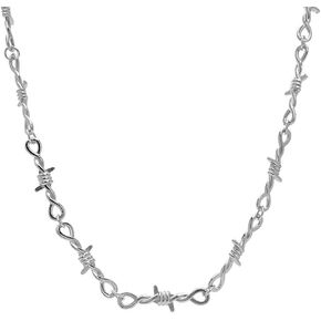 Punk Gothic Barbed Wire Thorns Choker Necklace for Women Men Short Harajuku Streetwear Brambles Adjustable Link Chain Collar Necklaces Hip Hop Cool Rock Biker Barbwine Halloween Party Costumes Jewelry Gift