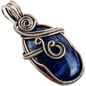 Natural Gemstone Pendant Copper Wire Wrapped Jewelry Necklace