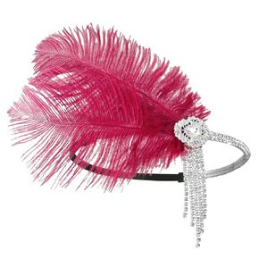 1920s Flapper Headpiece White Feather Headband Rhinestone Tassel Roaring 20s Headpiece Cocktail Party Prom Hair Decoration Accessories for Women and Girls