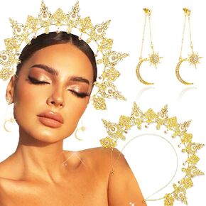 JeVenis Set of 2 Gold Sun Headband Goddess Crown Goddess Halo Crown Baroque Headband Sun Spike Craft Sunburst Headband for Wedding Festival Costume