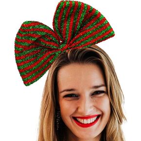 Xmas Bow Headband Big Bowknot Hair Hoop Sparkly Tinsel Hairband for Christmas Cosplay Party (Type A)