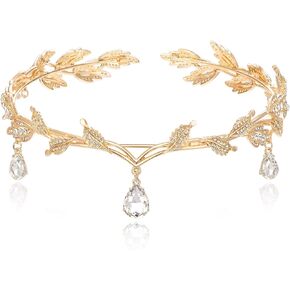 EVER FAITH Wedding Bridal Headband for Brides, Austrian Crystal Teardrop Leaf Costume Hair Accessory Tiara Hair Band Crown for Elf Cosplay Party/Birthday/Halloween/Christmas