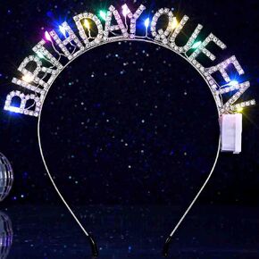 DRESBE Light Up Birthday Headband LED Rhinestone Birthday Queen Headbands Birthday Party Favors Hair Accessories for Women (Gold)