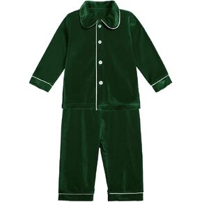 MYGBCPJS Kids Velvet Pajamas Toddler Button-Down Solid Long-Sleeve T-Shirt Top + Pants 2PCS Christmas Outfits Clothes