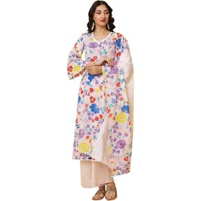 Tissu Women's Multicolor Floral Printed Pure Cotton Kurta With Palazzo & Dupatta