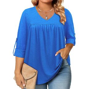 Siddhe Womens Plus Size Tops 3/4 Length Sleeve Tunic Tops V-Neck Dressy Casual Soft Blouses 1x-5x