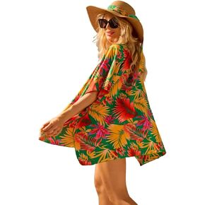 Sun Hats for Women, Hawaiian Kimono Beach Sun Hats Set for Women, Straw Sun Hat Kimono Beach Cover Ups for Women