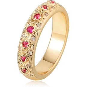 Valloey Rover Rings for Women, 14K Gold Plated Simple Emgagement Rings for Women Dainty Fake Ruby Cubic Zirconia Pave Wedding Ring Gold Jewelry Trendy Size 6-8