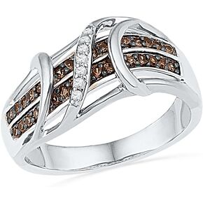 Solid 10k White Gold Round Chocolate Brown And White Diamond Channel Set Curved Wedding Band OR Fashion Ring (1/4 cttw)