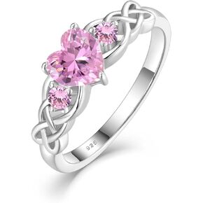 Celtic Engagement Ring for Women 925 Sterling Silver 3-Stones Heart Knot Promise Ring Wedding Bands Celtic Jewelry Size 5-10