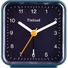 Classic Analogue Travel Alarm Clock with Snooze Function and Light, Compact Size, Quiet Quartz Movement, Crescendo Alarm, Black/Black face