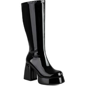 Knee High Boots for Women - Gogo Boots for Women with Platform Chunky Heel Side Zipper Square Toe Large Size Tall Boots