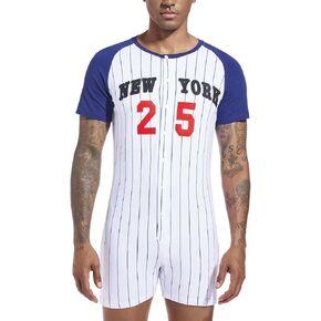 Mens Jumpsuit Short Sleeve One Piece Pajamas Cotton Romper Onesie for Men