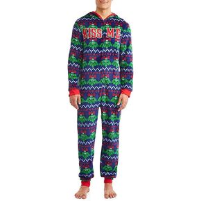Mistletoe Mens Ugly Christmas Sweater Minky Fleece Drop Seat Union Suit Pajamas