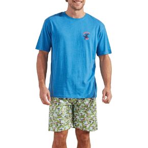 CARIBBEAN JOE Men's Sleep Set, Toucan Shorts and Blue Crew Neck T-Shirt Pajamas, Lightweight Novelty Pjs