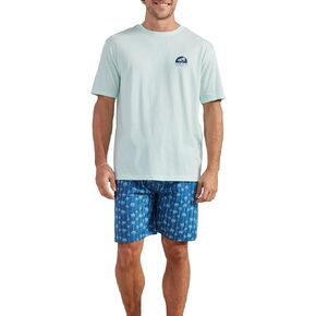 CARIBBEAN JOE Men's Sleep Set, Island Sunset Shorts and Blue Crew Neck T-Shirt Pajamas, Lightweight Novelty Pjs