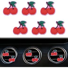 6 Pcs Red Cherry Air Vent Clips, Cute Cherry Car Air Fresheners Vents Clips Diamond Vent Clip Car Interior Decor Charm Bling Car Accessories Car Decoration for Women, Automotive Air Fresheners
