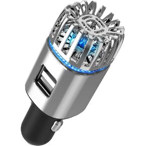 Car Air Purifier Ionizer, 12V Plug-in Car Air Freshener with Dual Fast Charge USB Car Charger, Release 5.6 Million Anion, Removes Dust, Cigarette Smoke, Bad Odors, Silver