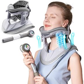 Cervical Neck Traction Device, Air Pump Neck Brace, Adjustable Inflatable Neck Stretcher with 3 Power Tractions for Neck Pain Relief, Neck Decompression Tension Relief