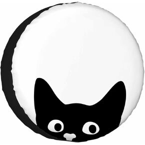 Black Cat with Big Eyes Spare Tire Cover 15 inch Wheel Cute Animal Pet Curious Kitten Protectors Weatherproof Universal for Trailer Tire Cover Rv SUV Truck Camper Travel Trailer
