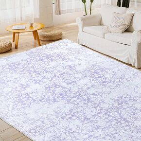DUKINO Washable Area Rug 5x7, Boho Low-Pile Rugs for Living Room, Non Slip Rubber Backing Girls Rugs, Soft Vintage Nursery Rug for Living Room, Bedroom, Dining Room, and Office, Purple