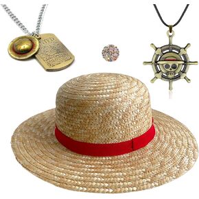 Zaky Straw Hat Luffy Skeleton Pendant Necklaces Cosplay Anime OP Nautical Charms Sanji Necklace with Cartoon Zoro Character Stickers 13 PCS