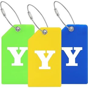Silicone Luggage Tag Initial-Baggage Handbag Travel Suitcase Tags with Name ID Card Quickly to Spot (Letter M, 3 Packs(Yellow+Green+Blue)