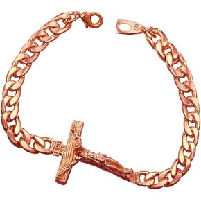 U7 Cross Link Bracelet Stainless Steel 18K Gold Plated Christian Bracelet for Men Women