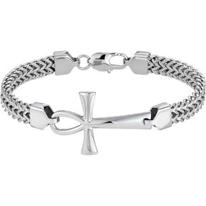 STARCHENIE Mens Ankh Cross Bracelet 316L Stainless Steel Double Layered Braided Franco Chain Bracelet for Men