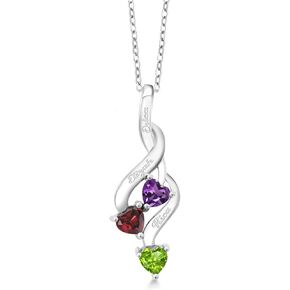 Gem Stone King 925 Sterling Silver Customized and Personalized Engraved 3 Stone Heart Shape Name Pendant Necklace For Women with 18 Inch Silver Chain