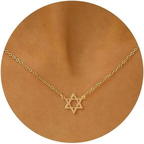 Gold Necklace for Women, 14k Gold Dainty Star of David Flower Sun Evil Eye Infinity Design Simple Pendent Necklace