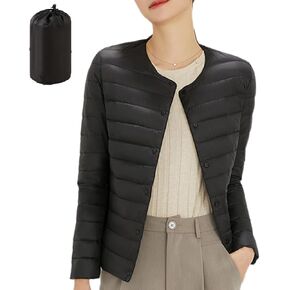 Women's Packable Puffer Jacket Lightweight Down Jacket-Round Neck & V Neck-Water-Resistant Warm Puffy Jacket