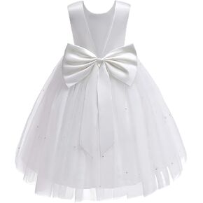 Flower Girls Wedding Dress Princess Birthday Party Satin V-Back Ball Gown Prom