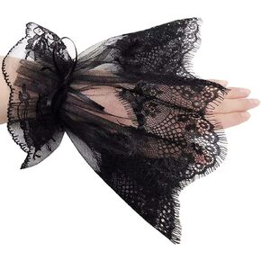 Women Elegant Short Lace Mesh Fingerless Gloves Vintage Gothic Wedding Cuffs for Brides Ladies Lolita Lace Gloves for Opera Tea Party 1920s Banquet Girls Costumes,Black,One Size