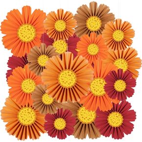 Containlol 12 Pcs Flower Paper Fans Decorations Daisy Flower Hanging Paper Fans Set Retro Floral Fans 3D Ornaments for Wedding Baby Shower Birthday Party Decor(Multicolor,Daisy)