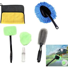 Car Cleaning Kit Wheel Brush Auto Dust Collector Tire Brush Air Conditioning Microfiber Thicken Towel Windshield Cleaning Tool Small Spray Bottle Gentle Effective Car Wash Tool Set Canvas Bag(6 Packs)