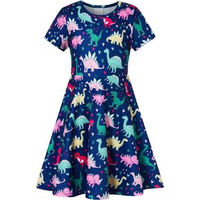 RAISEVERN Little Girls Dress Short Sleeve Casual Kids Summer Sundress for 2-9 Years
