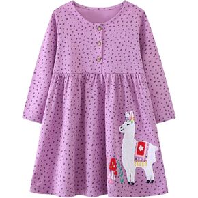 Youlebao Toddler Girls Dresses Long Sleeve Girl Casual Cotton Clohtes for Kids 2-7 Years Xmas Gift