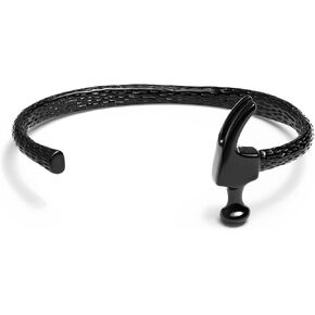 Elegatto Premium Hammer Cuff Bracelet for Men | Black-Plated Marine-Grade Stainless Steel with Chiseled Texture | Men’s Designer Jewelry