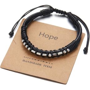 Harlermoon Morse Code Bracelets Adjustable Braided Wrist Bracelets Secret Morse Code Leather Bracelet Gift for Men Father Day Gift