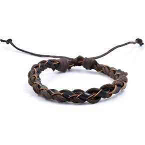 سوار ملتوي من الجلد البني للرجال، جلد بوهو حقيقي وسلسلة نايلون مزدوجة حبلا بعرض 7 ملم سوار معصم ملتف مصنوع يدويًا من الجلد الطبيعي القبلي in Kuwait