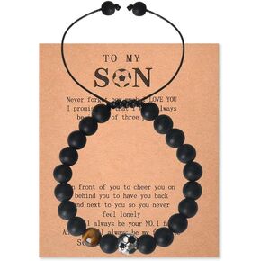 سوار Sisadodo To My Son من الأم والأب والابن، هدايا عيد الميلاد لابن ستيبسون لكرة القدم، سوار من الخرز لمحبي كرة القدم، هدايا ملهمة للرجال والابن، سوار أسود قابل للتعديل هدية للابن in Kuwait